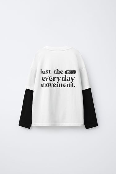 T-SHIRT À DOUBLES MANCHES ET INSCRIPTION - Blanc de Zara - Image 1