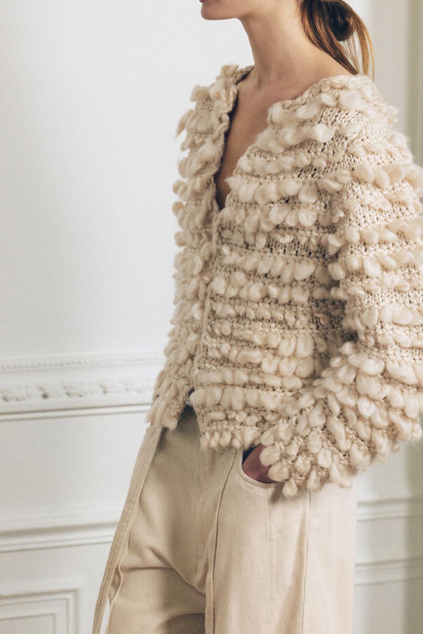 ZARA テクスチャーニットカーディガン S