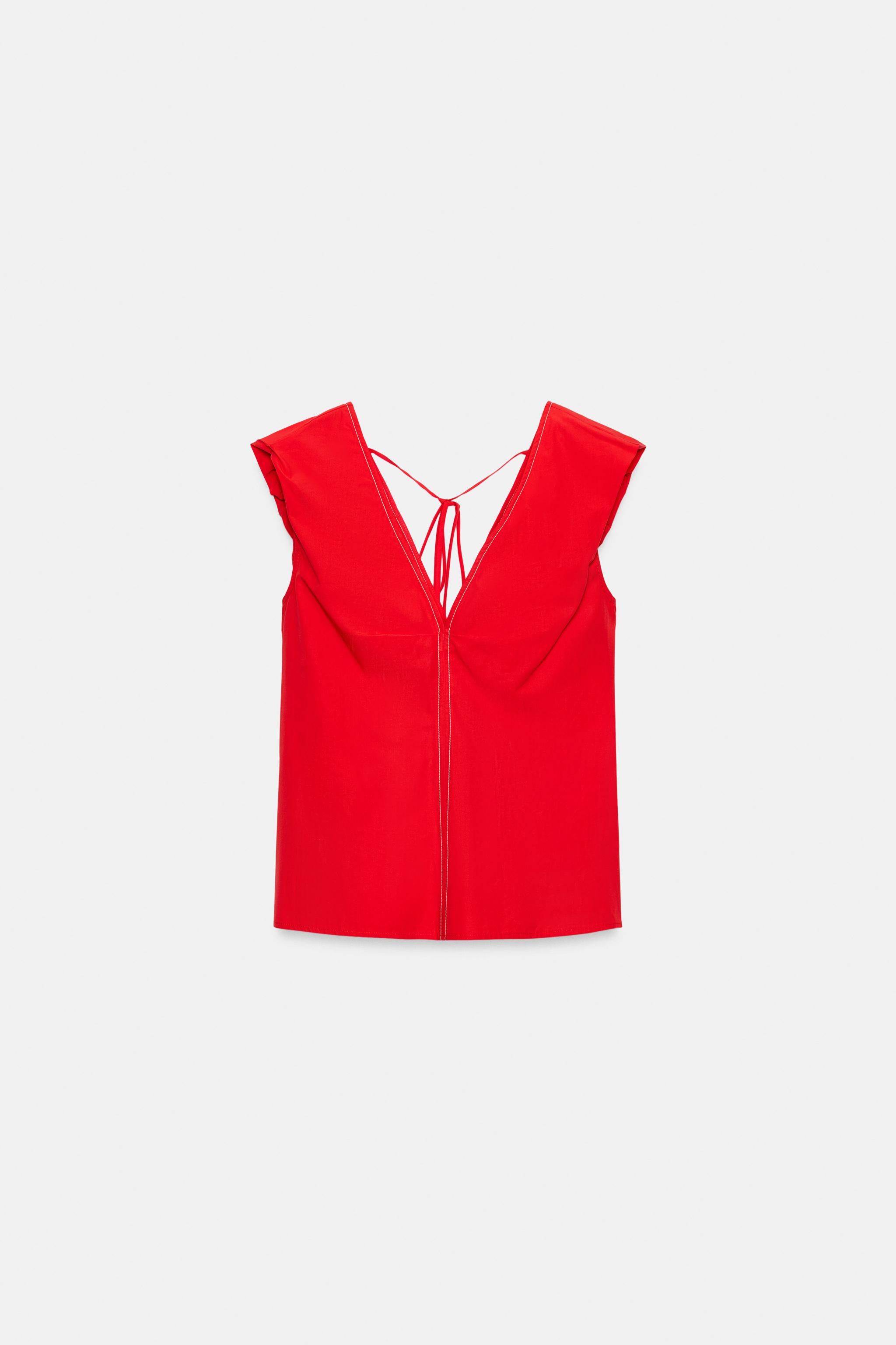 Женские рубашки Zara CONTRAST STITCH POPLIN TOP — фото 9