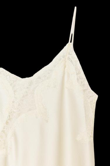 VESTIDO ASIMÉTRICO ENCAJE ZW COLLECTION - Blanco roto de Zara