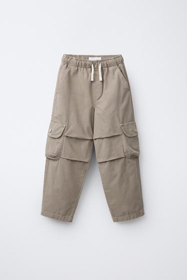 Zara BAGGY CANVAS PANTS WITH POCKETS - Taupe gray