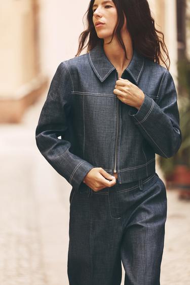 CHAQUETA CORTA PESPUNTES CONTRASTE - Índigo de Zara