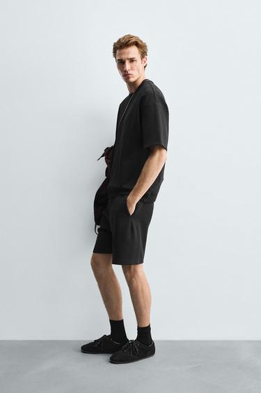 Zara 交織技術短褲 - 黑色