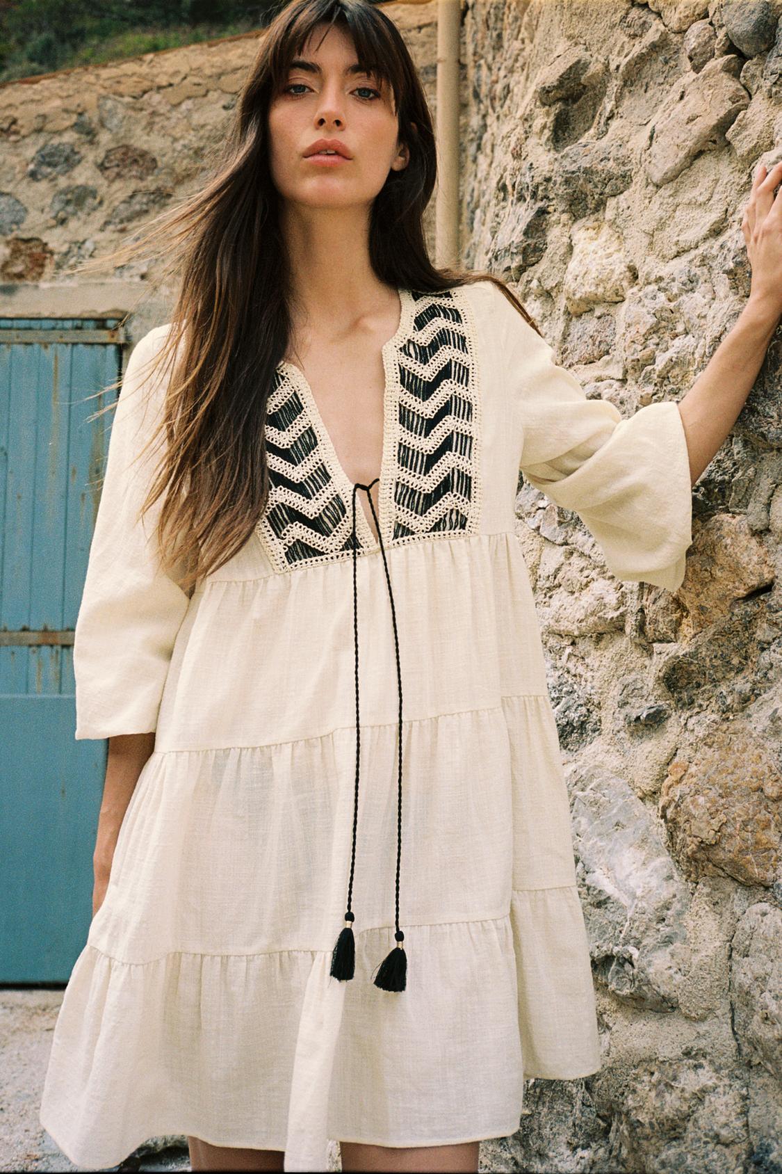 EMBROIDERED PANEL MINI DRESS