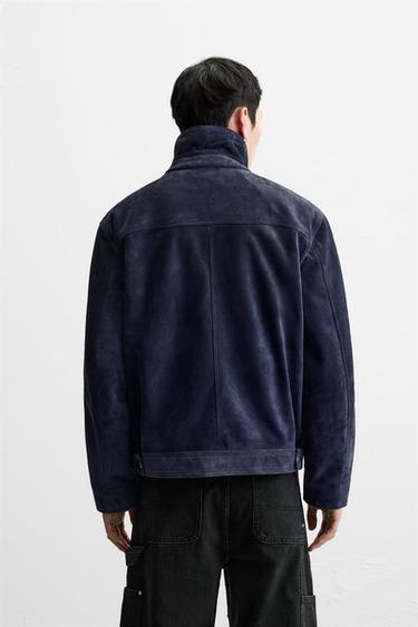 VESTE EN CUIR CROÛTE DE CUIR - Bleu de Zara - Image 3