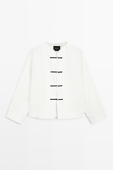 Zara 100% linen flowing shirt with button detail - Oyster-white - Image 0