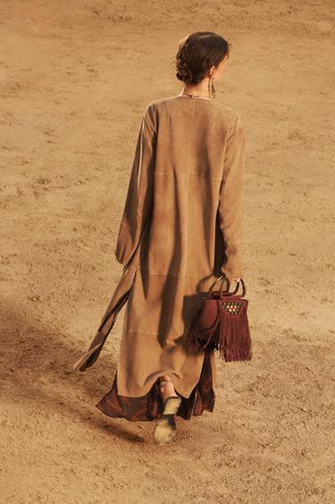 VESTE LONGUE EN CUIR DAIM 100 % ÉDITION LIMITÉE - Beige de Zara - Image 3