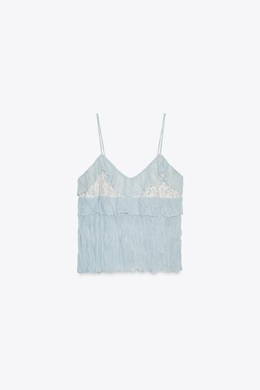 TOP À VOLANTS EFFET PLISSÉ - Bleu pastel de Zara - Image 5