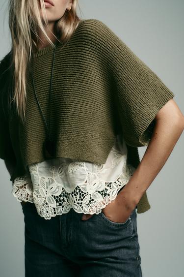 JERSEY COMBINADO PUNTO - Khaki de Zara