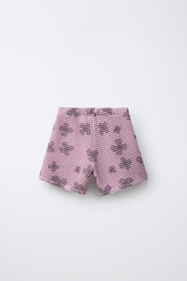 SHORT EN WAFFLE À FLEURS - Rose de Zara - Image 1