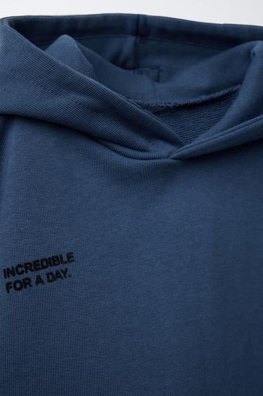 HOODIE WITH FLOCKED SLOGAN - Bluish by Zara - Image 2