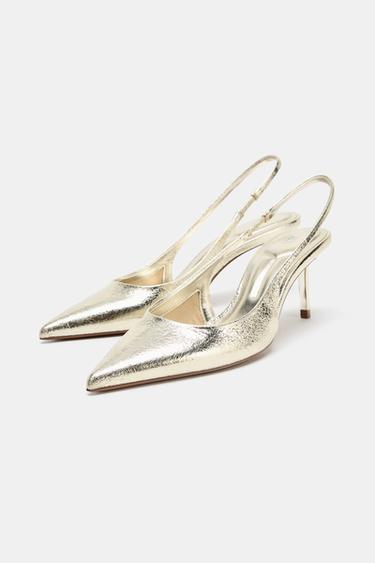METALLIC-EFFECT SLINGBACK HEELS - Gold by Zara - Image 3