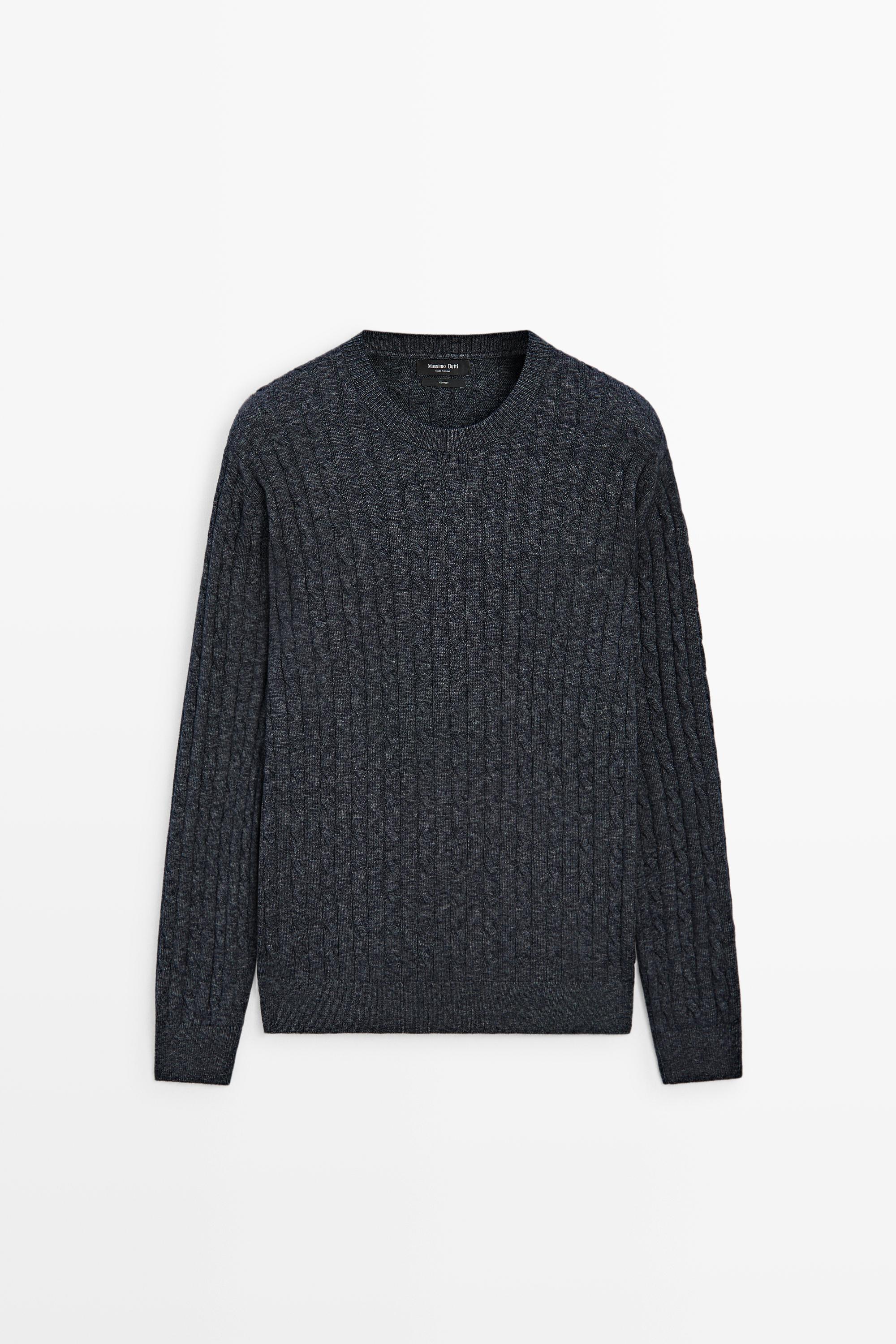 Cable knit round neck sweater — Indigo