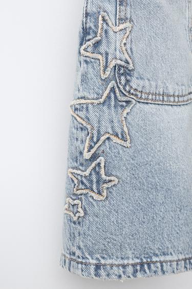 Zara STAR DENIM SHORTS - Mid-blue