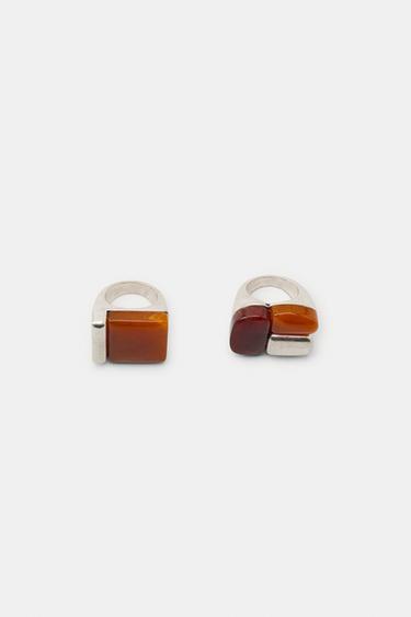 PACK 2 ANILLOS METÁLICOS PIEDRAS COMBINADAS - Plata de Zara