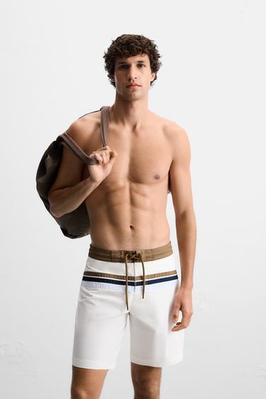 MAILLOT DE BAIN LONG À BANDES - Écru de Zara - Image 1