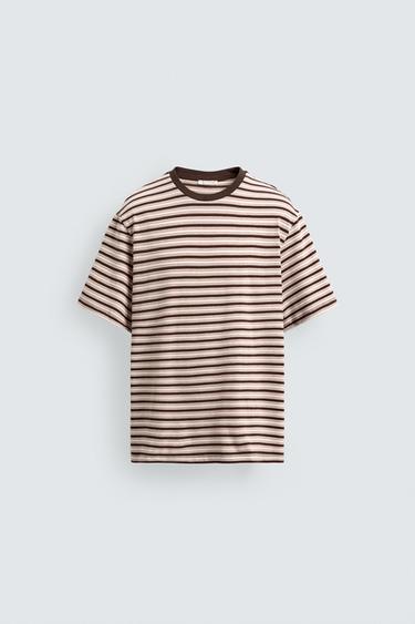 CAMISETA JACQUARD RAYAS CONTRASTE - Marrón de Zara