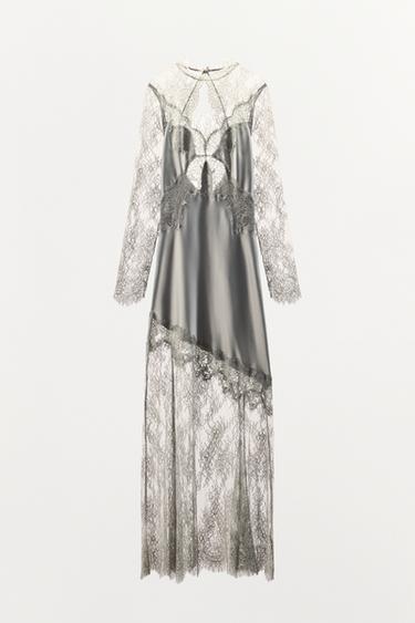 ROBE LONGUE SATINÉE DENTELLE ZW COLLECTION - Gris de Zara - Image 0