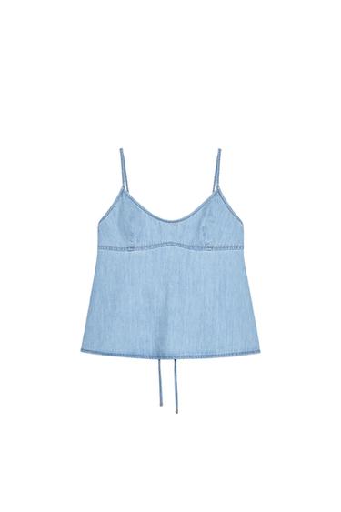 Zara TRF DENIM TOP - Blue