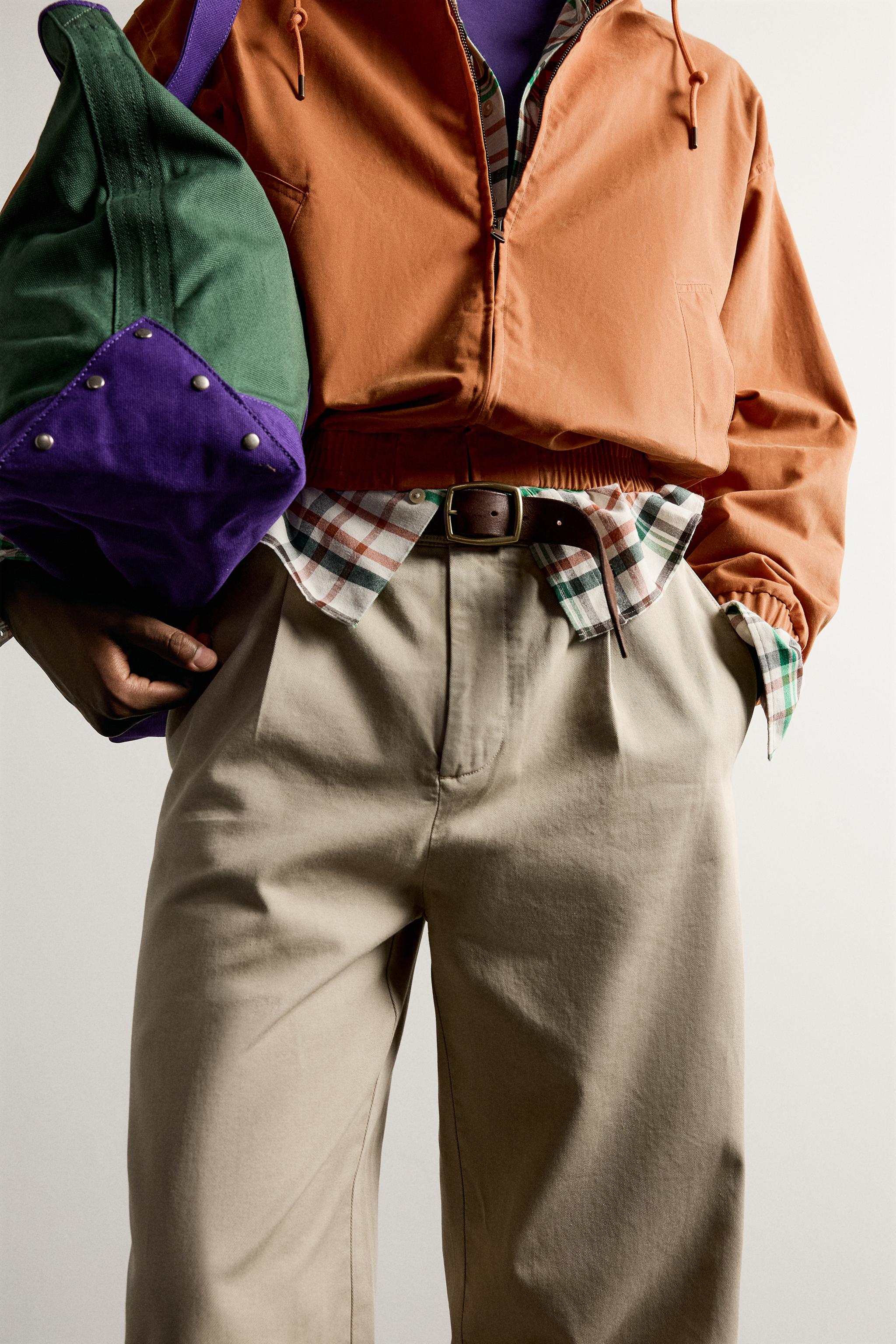 RELAXED FIT PLEATED CHINO PANTS