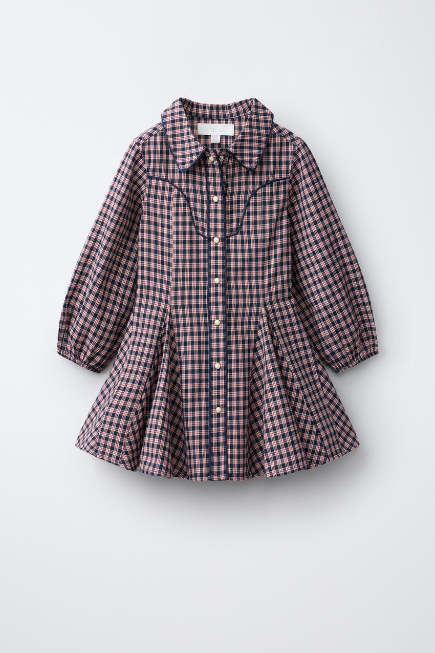 PLAID A-LINE DRESS - Ecru / Blue