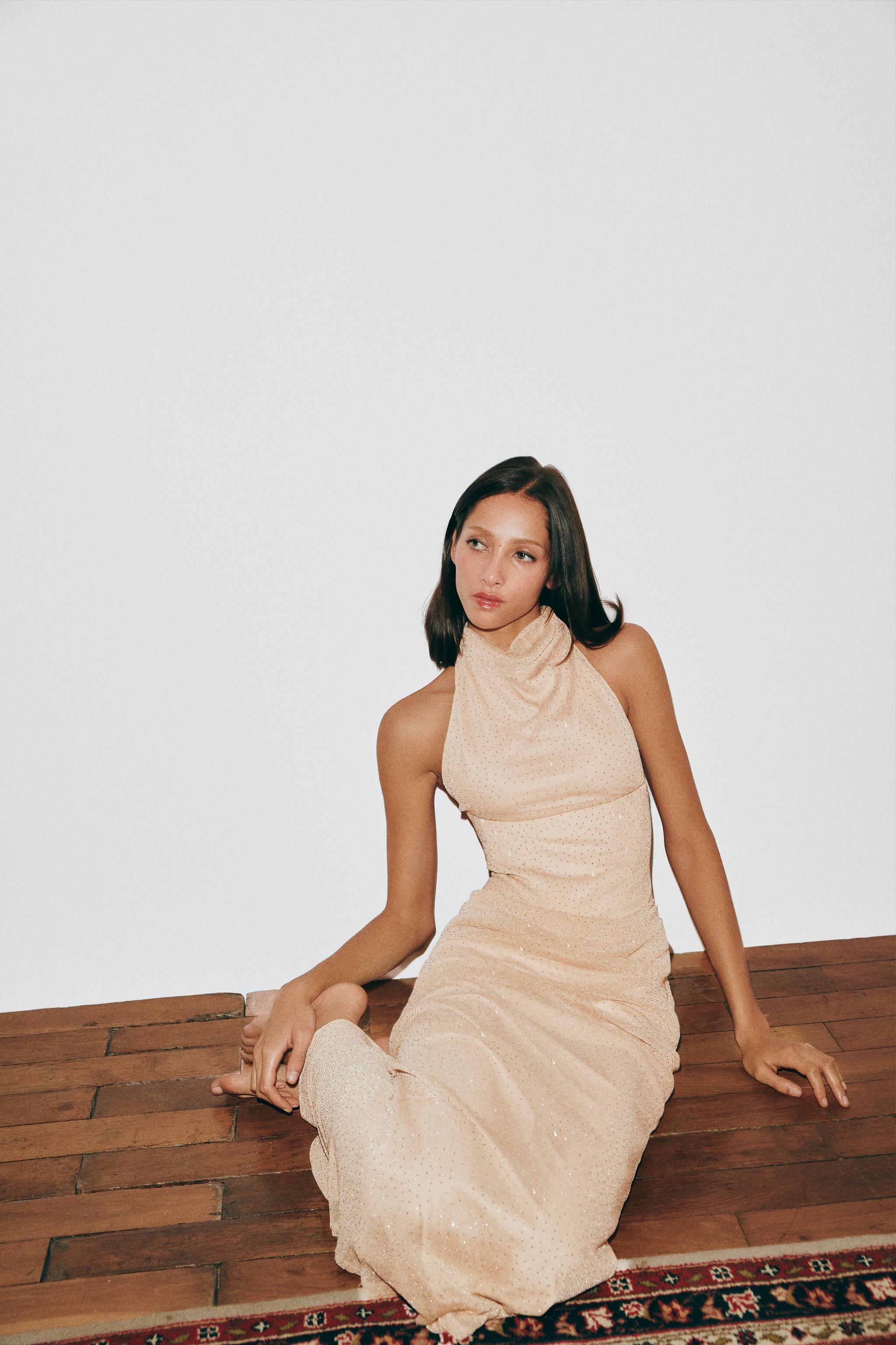 Rhinestone Halter Corset Dress by Zara