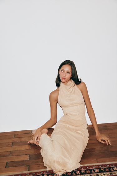 VESTIDO HALTER CORSÉ BRILLOS - Beige de Zara