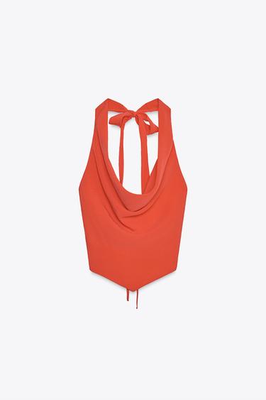 TOP FLUIDO HALTER DRAPEADO - Rojo / Coral de Zara - Imagen 0