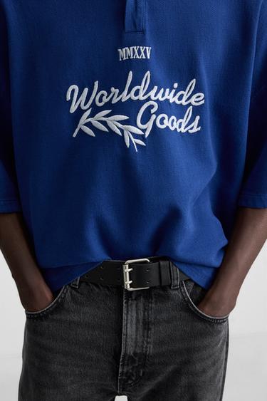 EMBROIDERED TEXT POLO SHIRT - Blue by Zara - Image 4
