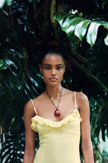 ROBE MIDI AVEC RAMIE VOLANTÉE - Jaune de Zara - Image 2
