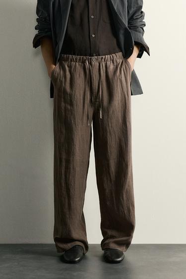 100% LINEN RELAXED FIT TROUSERS - Brown / Taupe by Zara