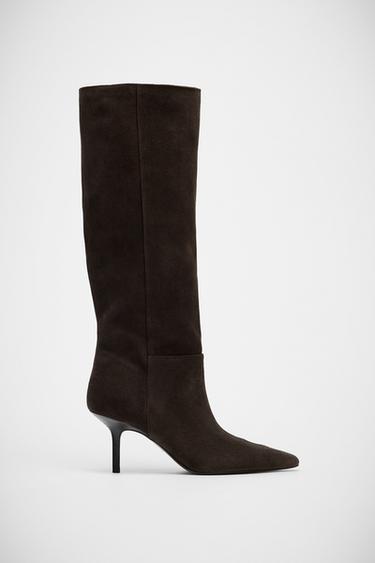 BOTA DE SALTO EM CROUTE - Marrom-chocolate da Zara