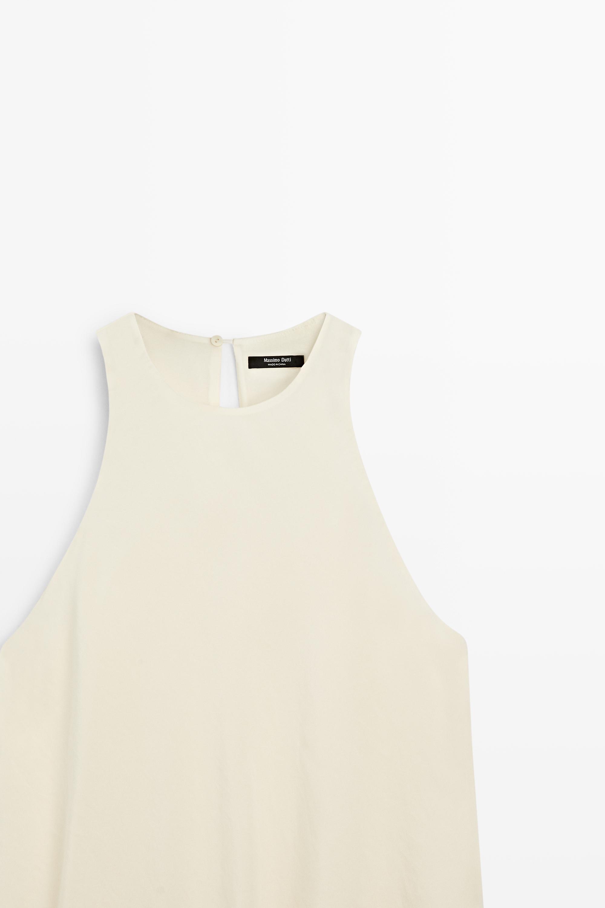Flowing midi dress with ruffles — Ecru