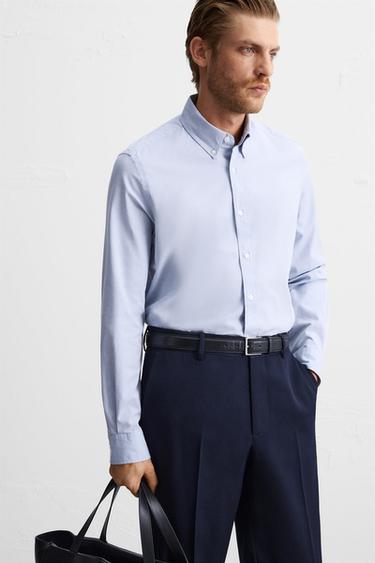 CAMISA ESTRUCTURA RAYAS - Celeste de Zara