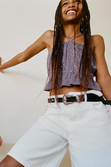 TOP CROPPED PAILLETTES - Gris anthracite de Zara