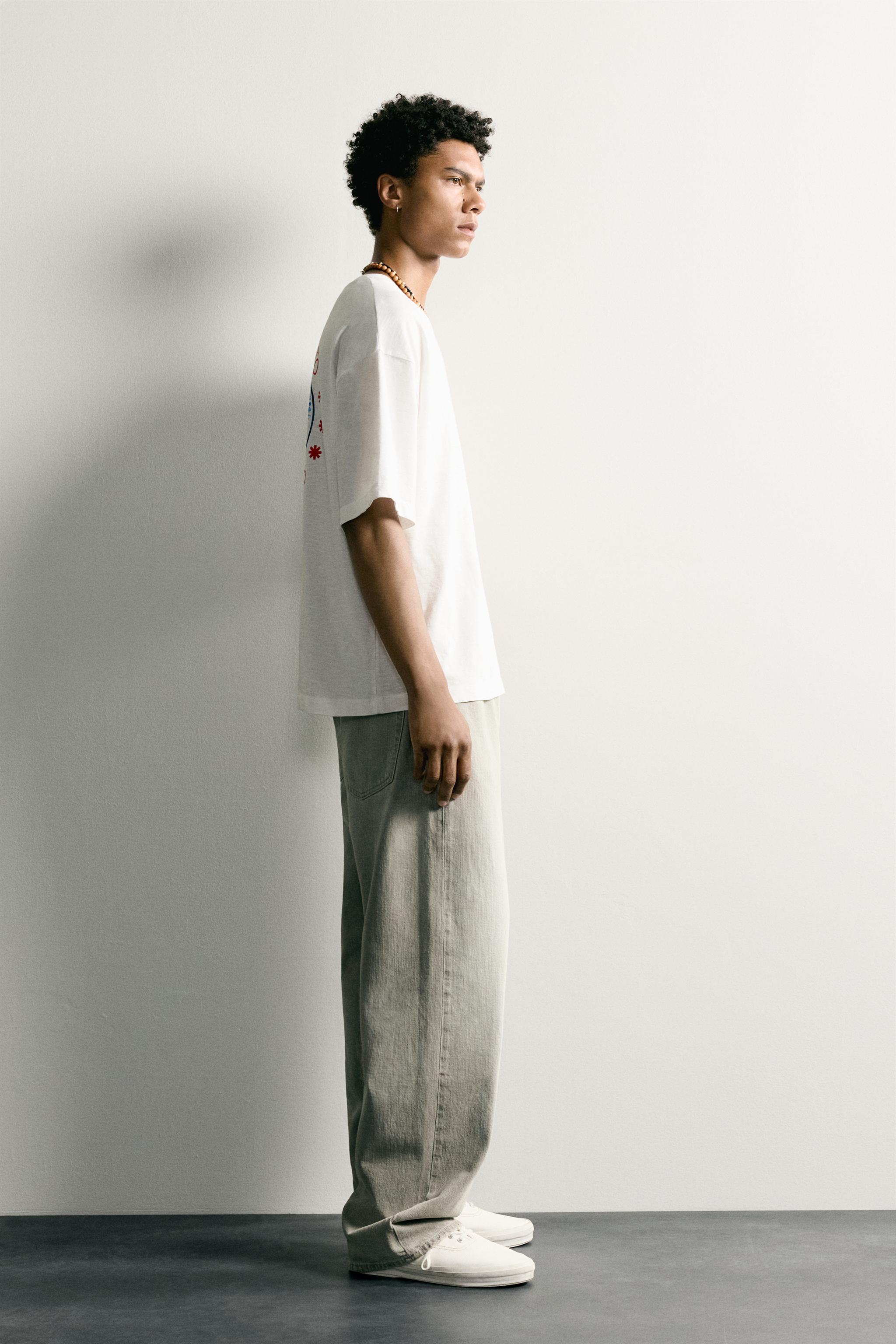 Zara KONTRAST DESENLİ RELAXED FIT T-SHIRT görsel 4