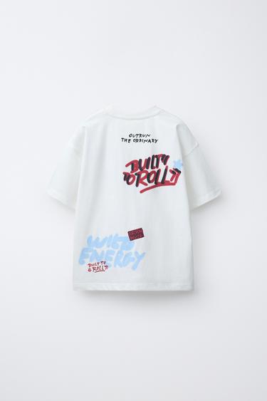 Zara RAISED PRINT T-SHIRT - White