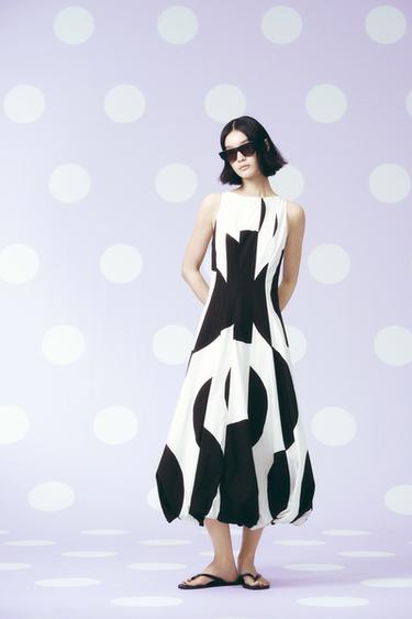 Zara ZW COLLECTION 波卡圓點氣球洋裝 - 白色 / 黑色