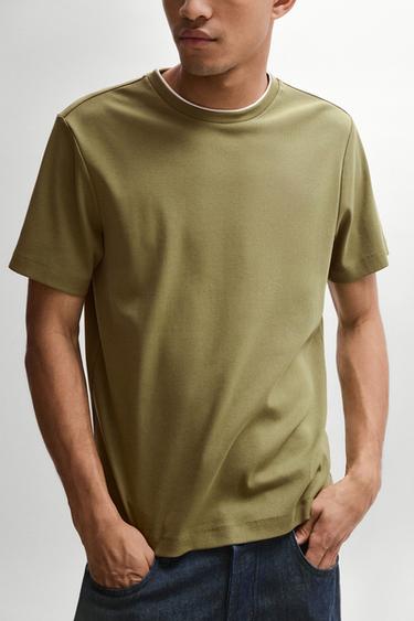 Zara 100% cotton layered collar T-shirt - Green