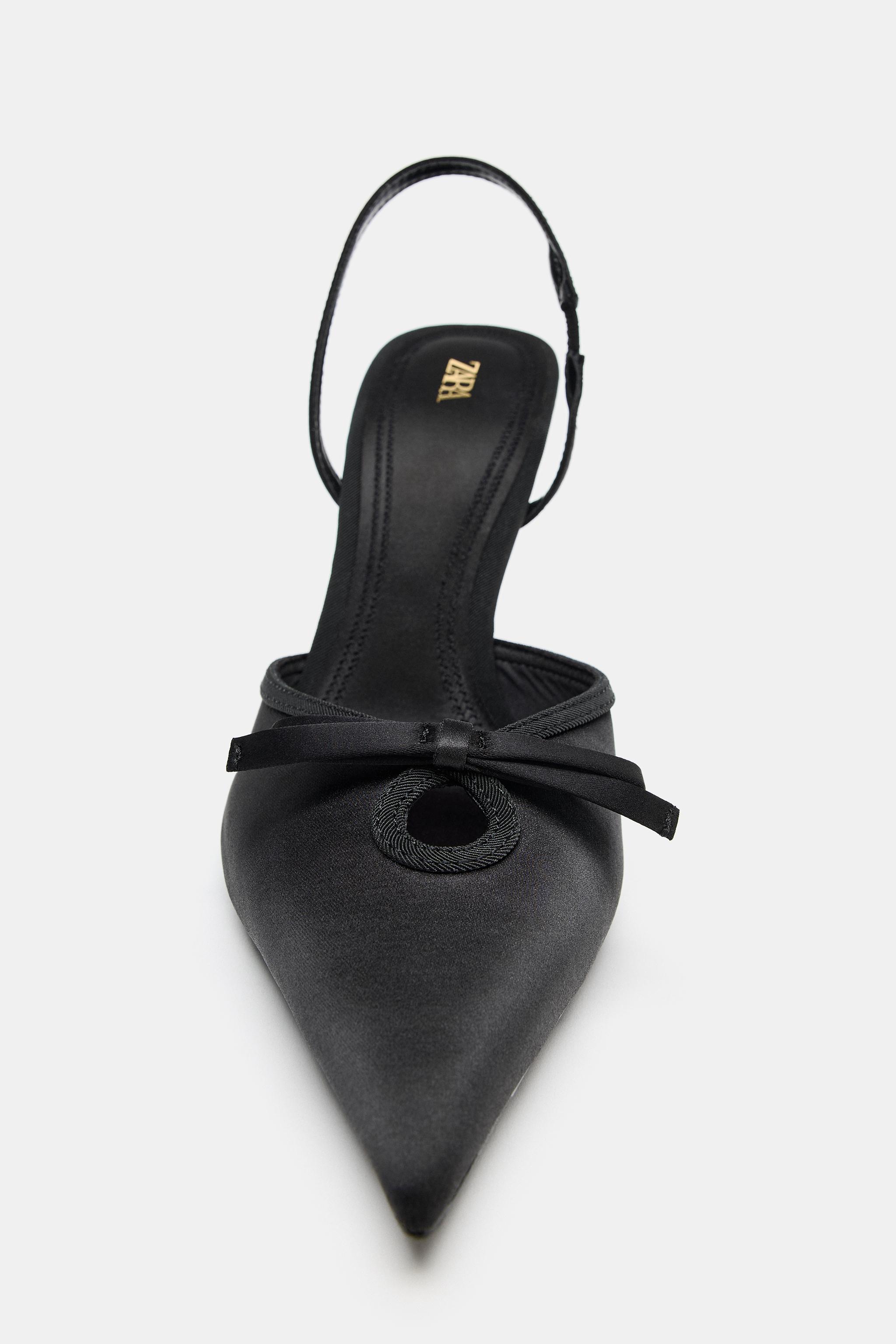 SATIN EFFECT BOW SLINGBACK HEELS