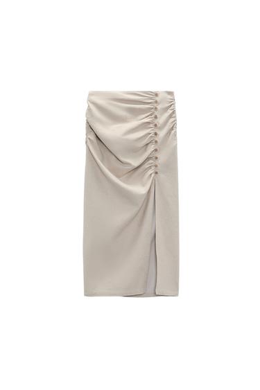 MIDI SKIRT WITH SIDE DRAPED DETAIL