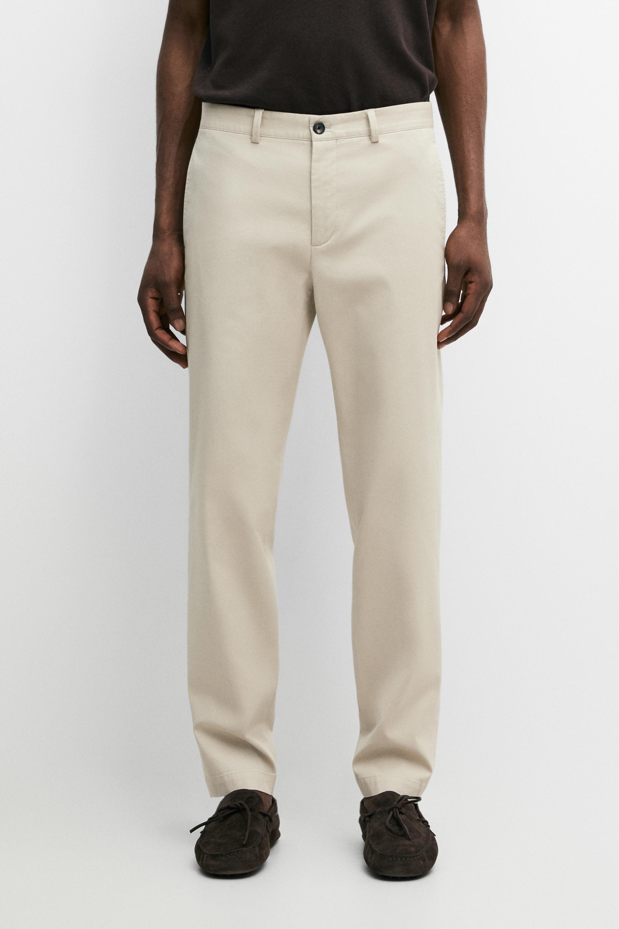 Cotton-blend slim fit pants — Beige