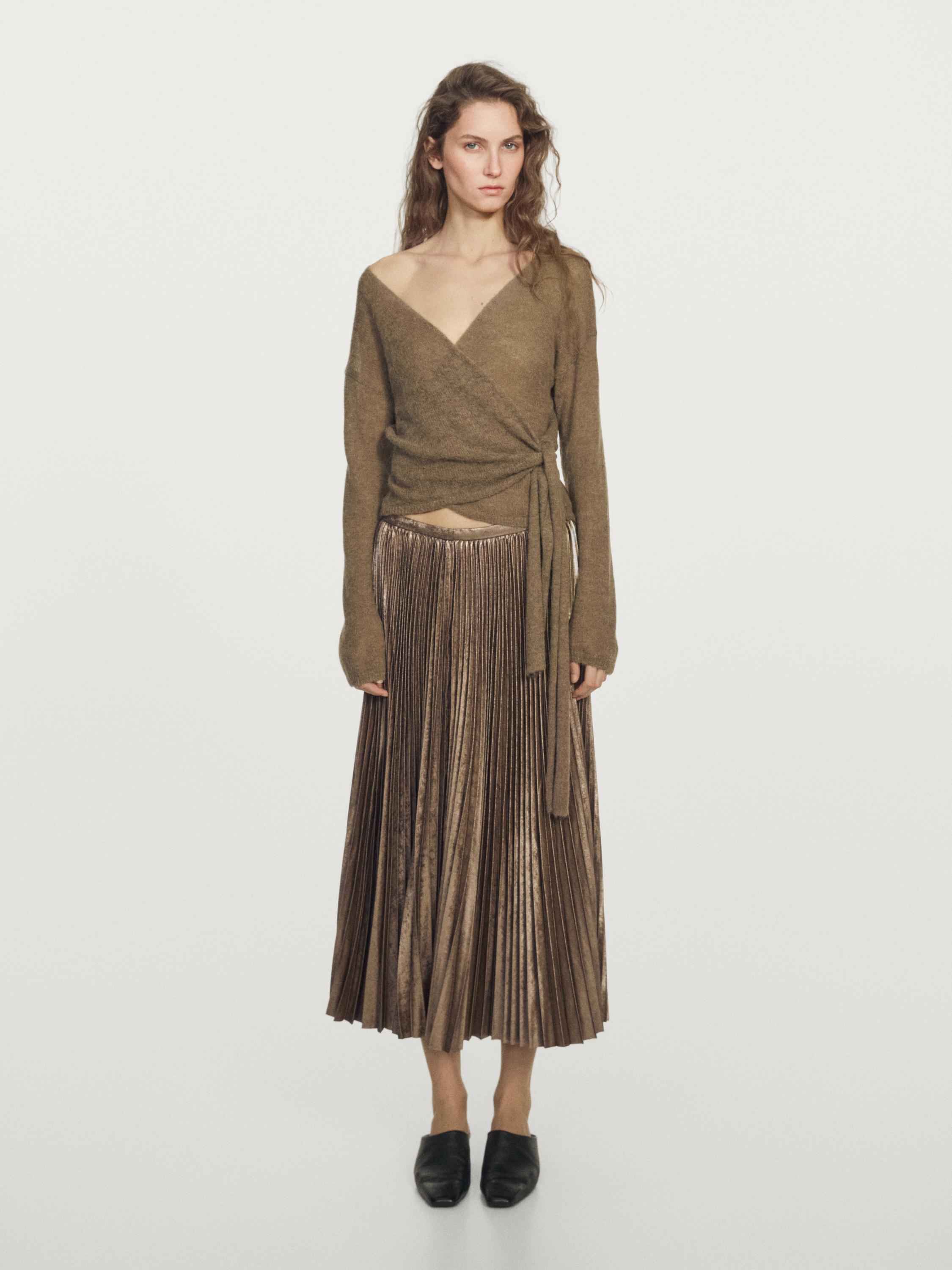 Pleated metallic-effect midi skirt