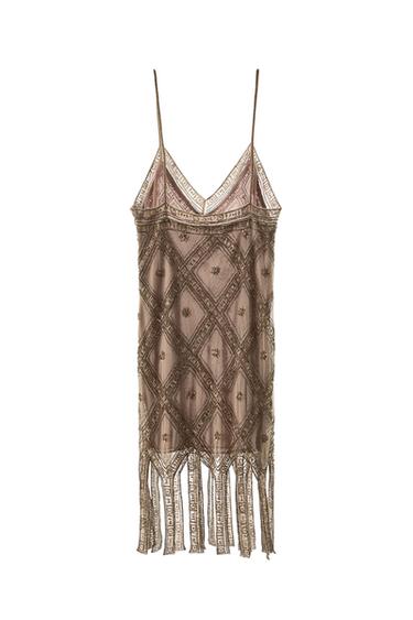 Zara EMBROIDERED TULLE DRESS - Gold
