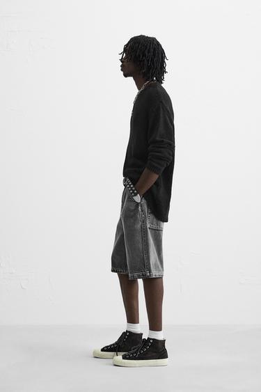 FADED BAGGY FIT DENIM BERMUDA SHORTS - Black by Zara - Image 3