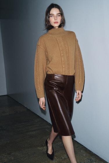 LIMITED EDITION 100% LEATHER STRAIGHT SKIRT - Burgundy by Zara