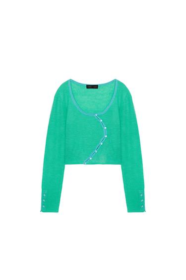 ASYMMETRIC FASTENING CARDIGAN - Green / Blue by Zara