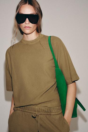 FADED-EFFECT SHORT SLEEVE T-SHIRT - Olive green by Zara - Image 4
