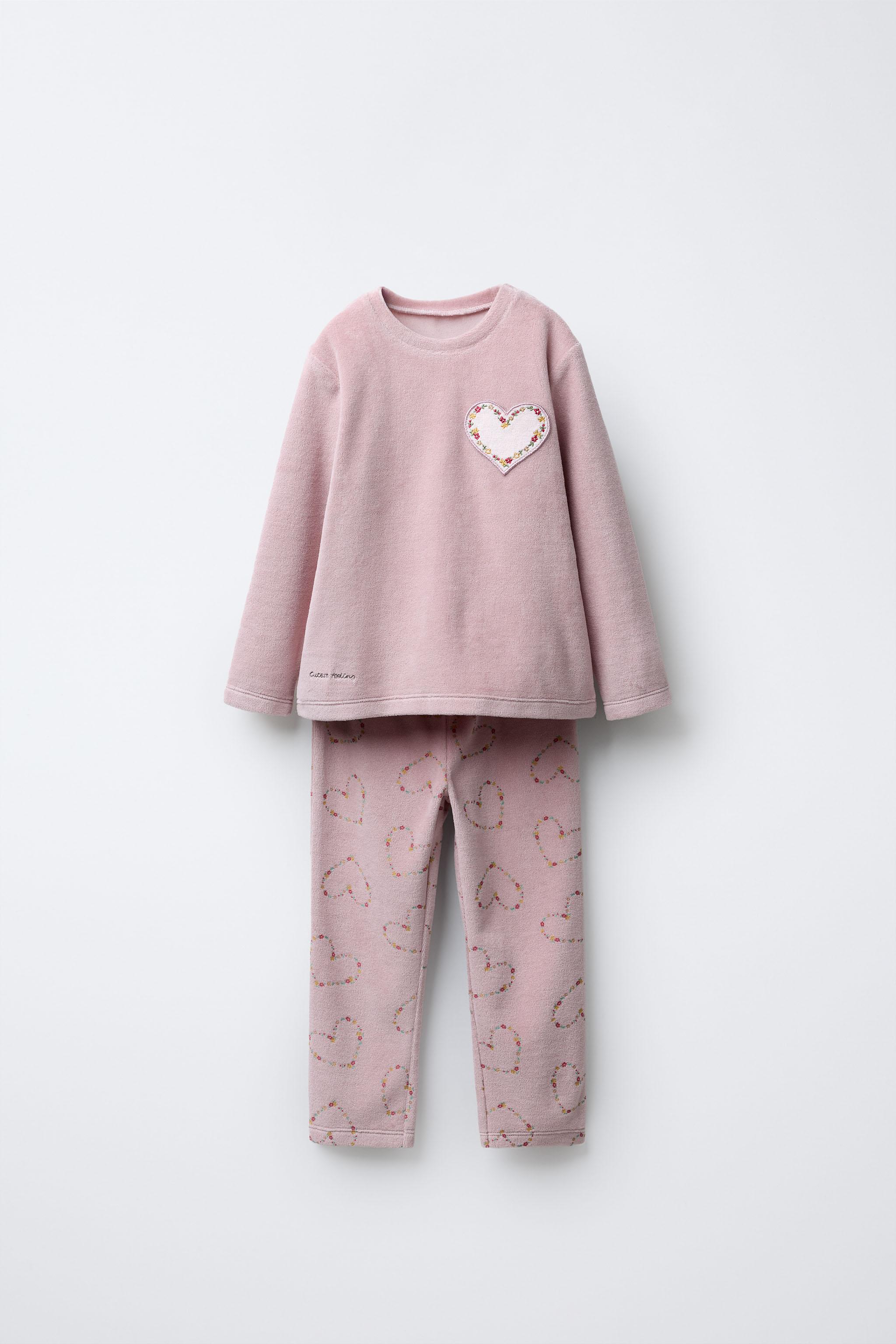 AGES 2-6/ VELOUR FLORAL HEART PYJAMAS Dusty pink ZARA India