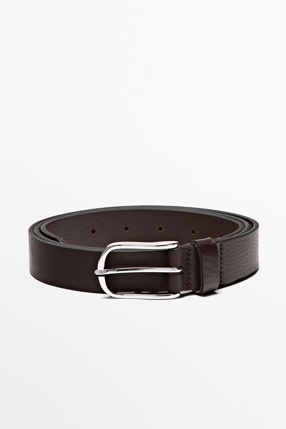 Zara Nappa leather belt with oval buckle - Brown - Image 0